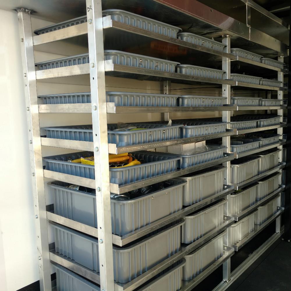 Compartment Shelving with Removable Bins for High Roof Vans