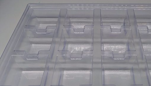 Closeup view of the cavity in static dissipative tray