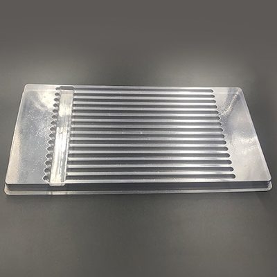 Plastic shipping tray with 14.75" cavities.