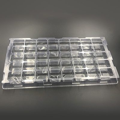 Plastic shipping tray with 2" cavities.